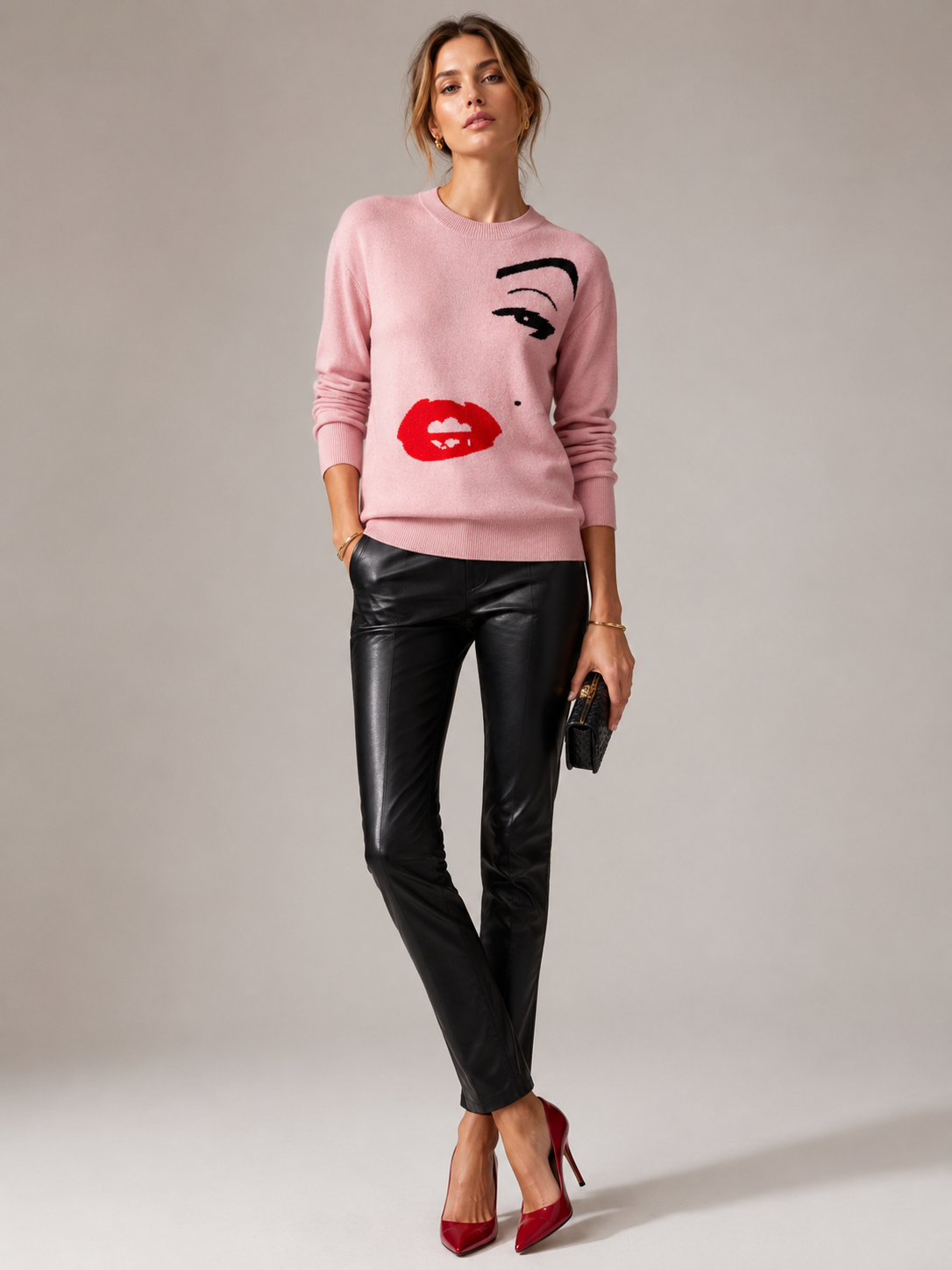Statement-Kaschmirpullover „Pop-Art“ Rosa