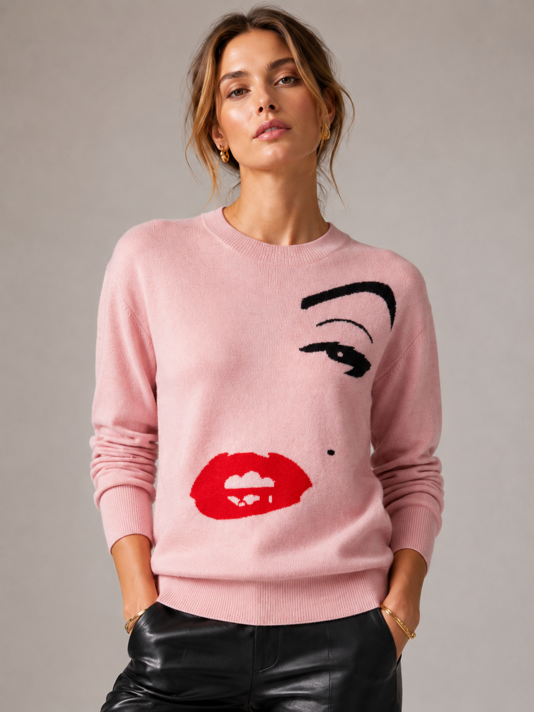 Statement-Kaschmirpullover „Pop-Art“ Rosa