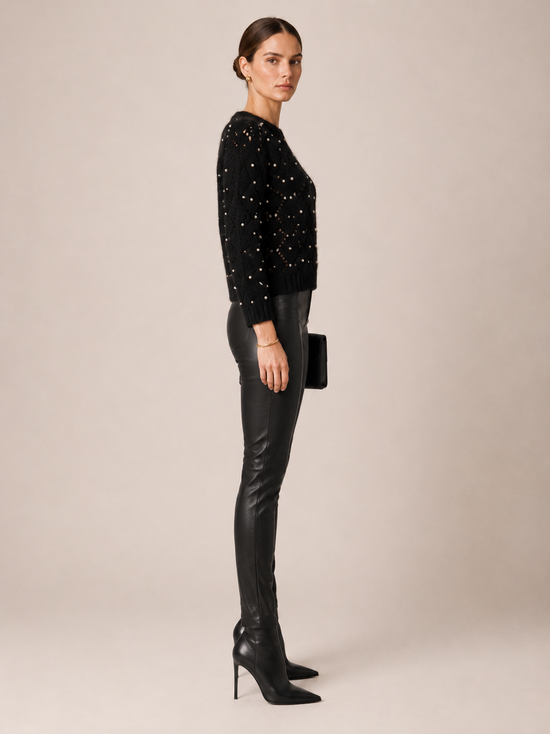 Statement-Pullover „Perlen | Rauten-Ajourmuster“ Schwarz