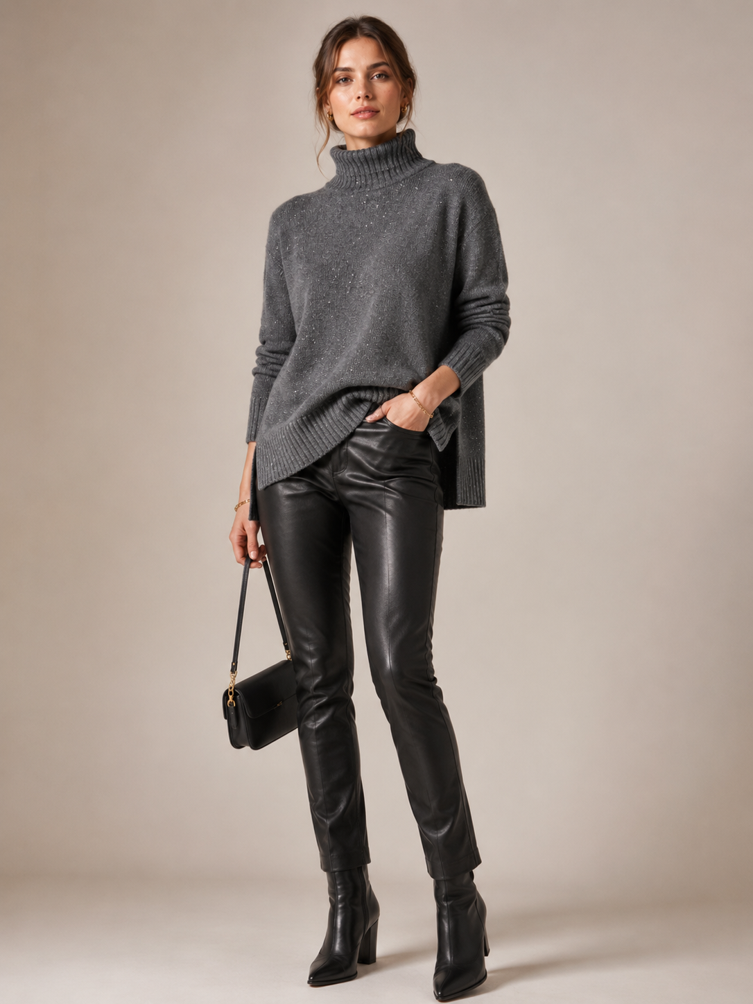 Funkelnde Rollkragenpullover „Glamour“ Grau | Silber