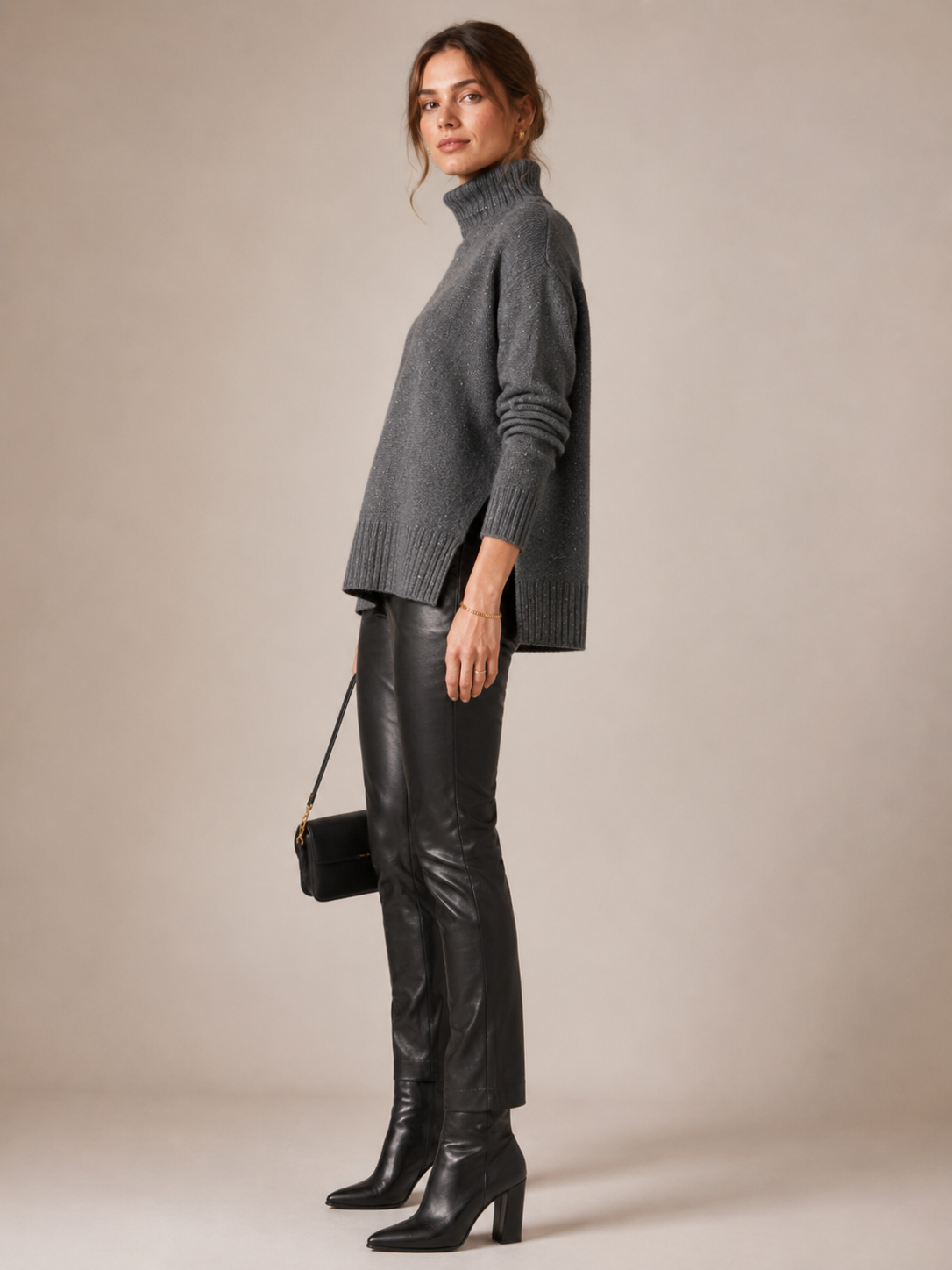 Funkelnde Rollkragenpullover „Glamour“ Grau | Silber