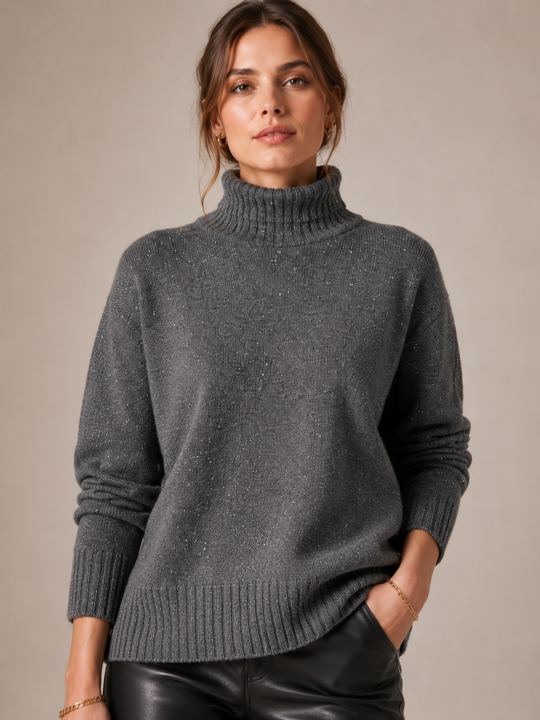 Funkelnde Rollkragenpullover „Glamour“ Grau | Silber
