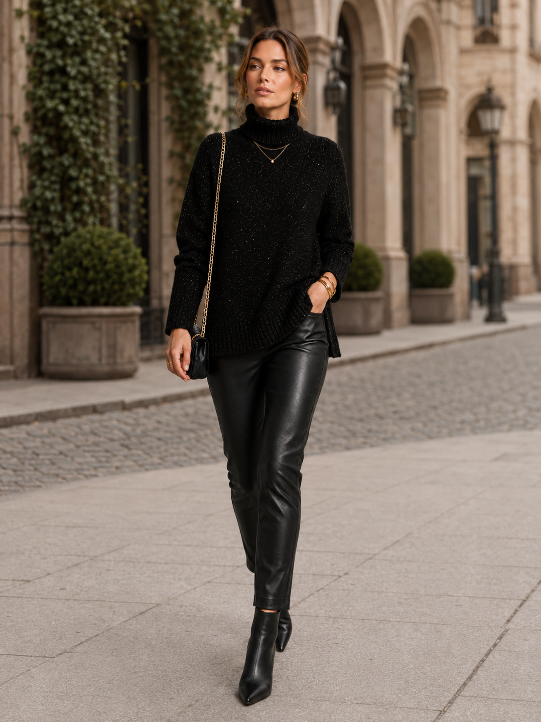 Funkelnde Rollkragenpullover „Glamour“ Schwarz | Gold