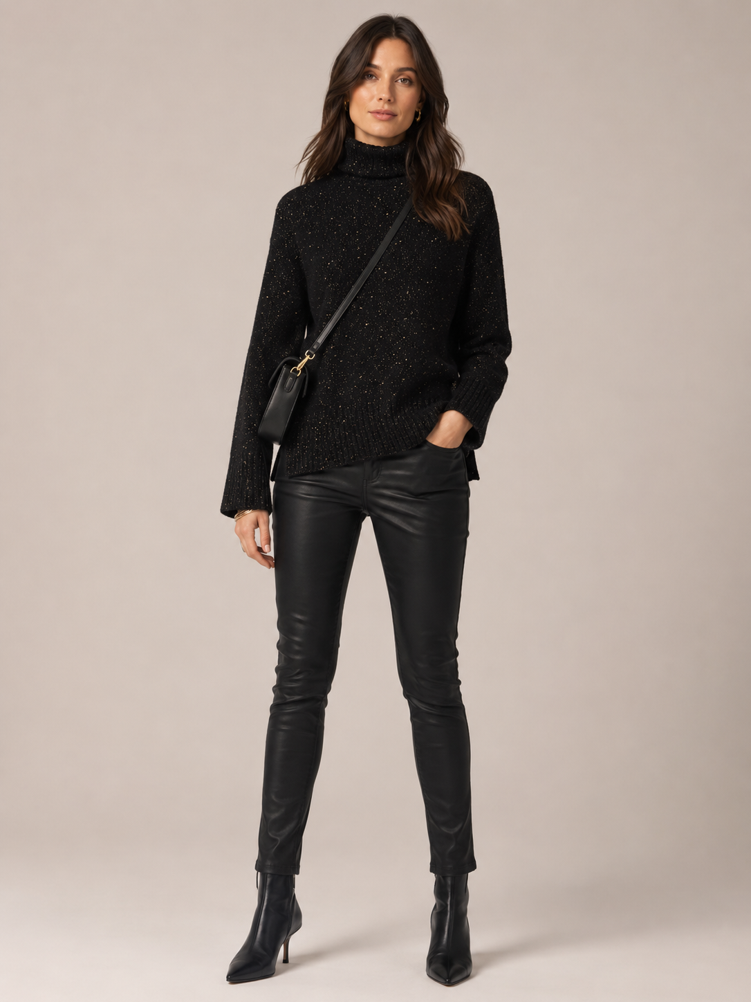 Funkelnde Rollkragenpullover „Glamour“ Schwarz | Gold