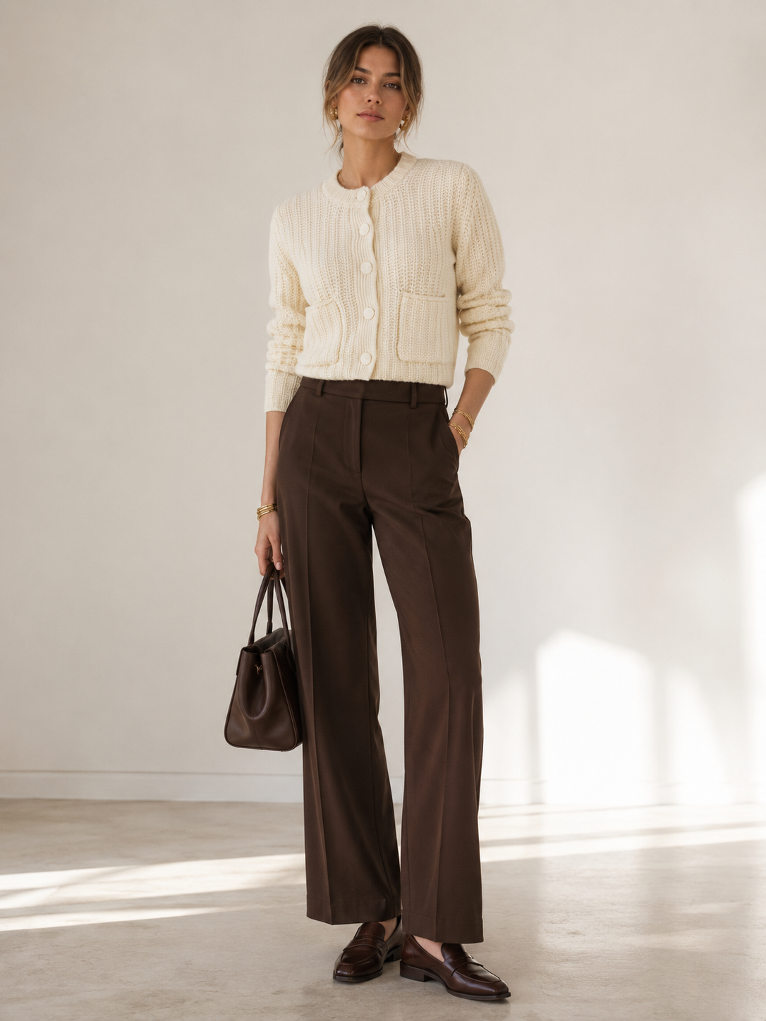 Kaschmir-Strickjacke „Rippstrick“ Offwhite