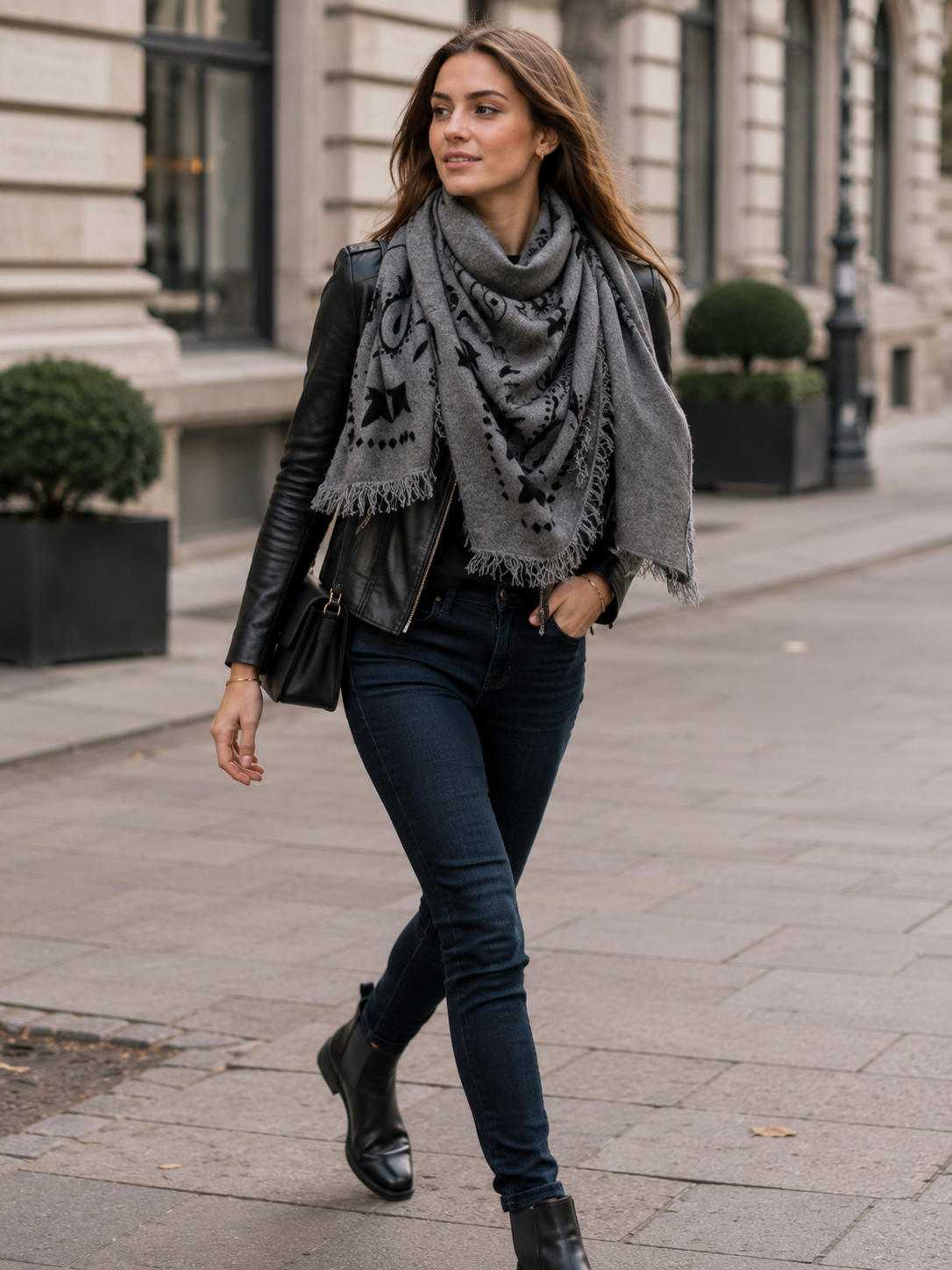 Kaschmir-Viereckstuch „Bandana-/Paisley“ Melange Grau | Schwarz