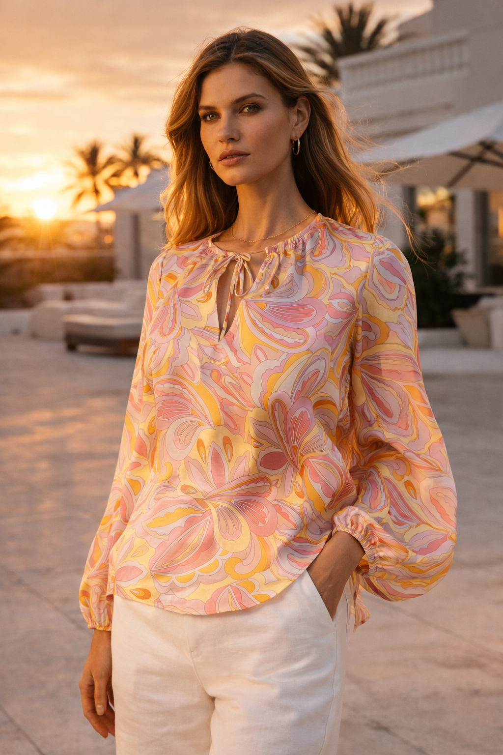 Seidenbluse Rosa | Gelb | Multicolor