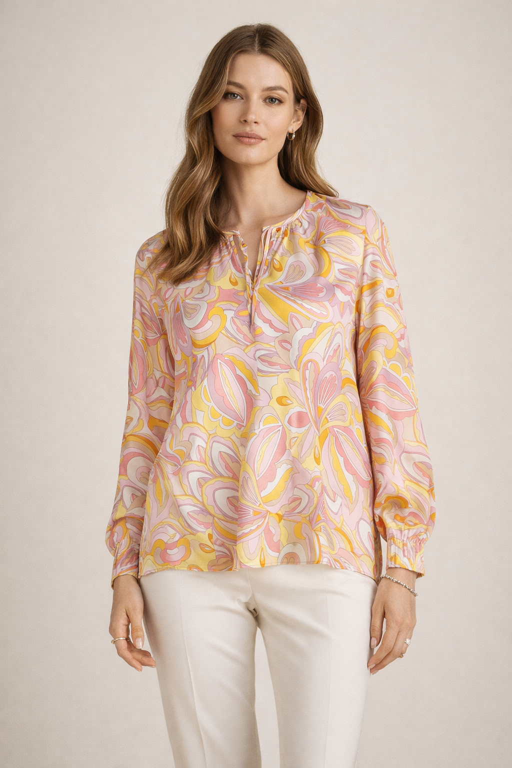 Seidenbluse Mint | Taupe | Weiß