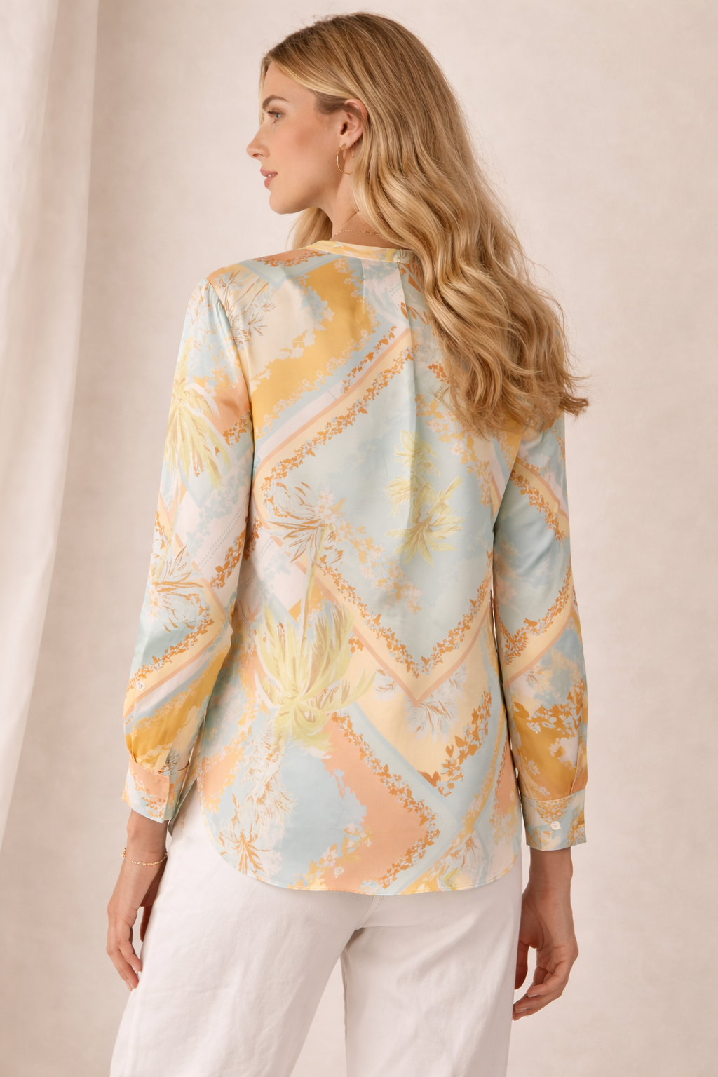 Seidenbluse Hellblau | Gelb | Multicolor