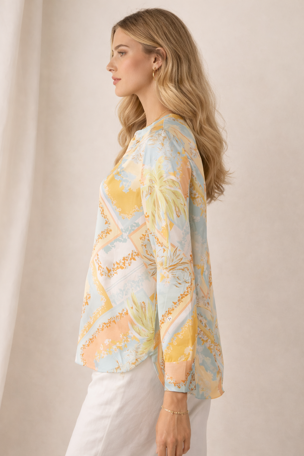 Seidenbluse Hellblau | Gelb | Multicolor