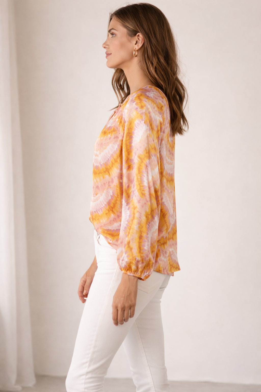 Seidenbluse Gelb | Rosa | Weiß