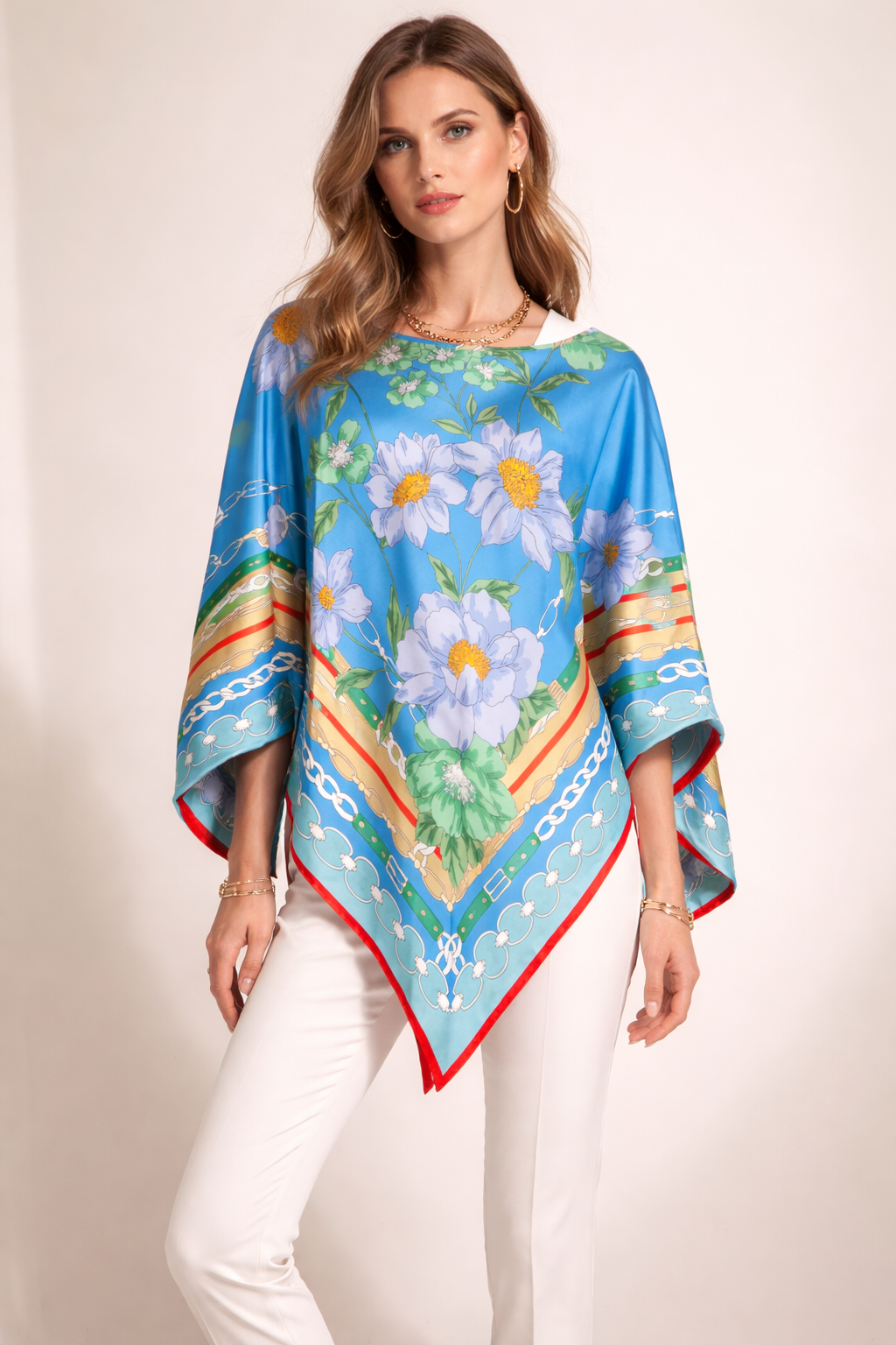 Seiden-Tunika „Blumen“ Blau | Multicolor