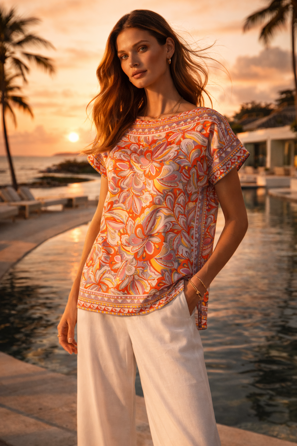 Seidenshirt Rosa | Orange | Gelb