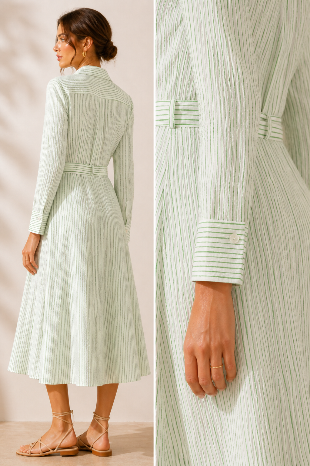 Seersucker-Kleid „Streifenprint“ Grün | Weiß