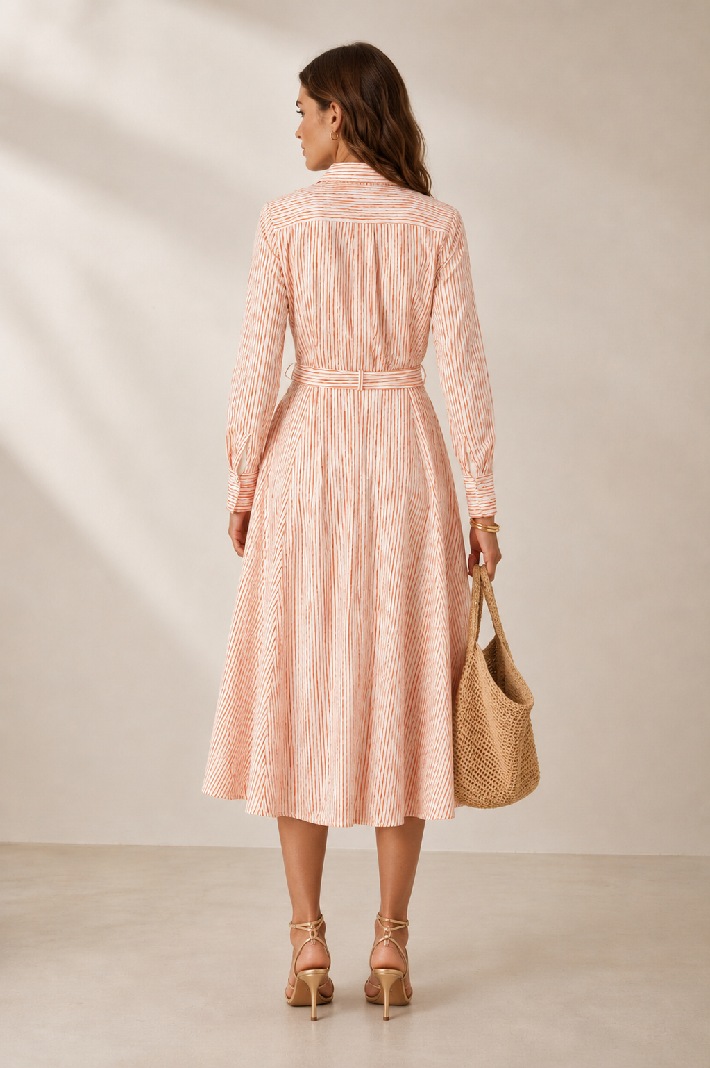 Seersucker-Kleid „Streifenprint“ Orange | Weiß