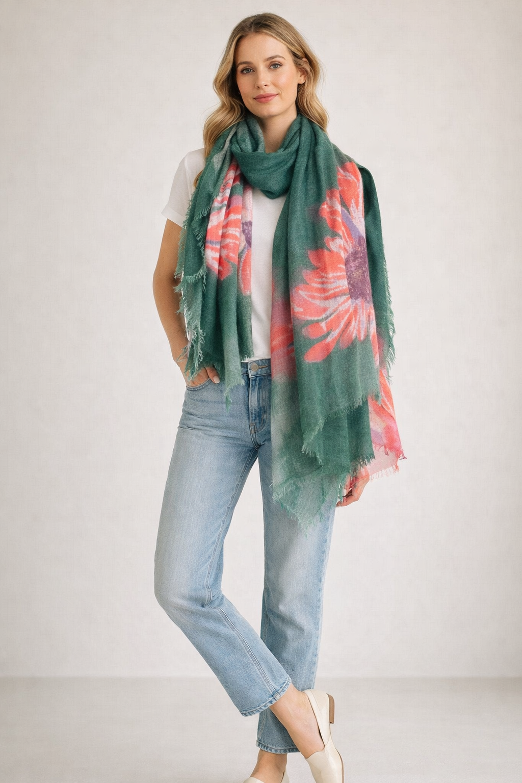 Schal „Blumen“ Grün | Multicolor