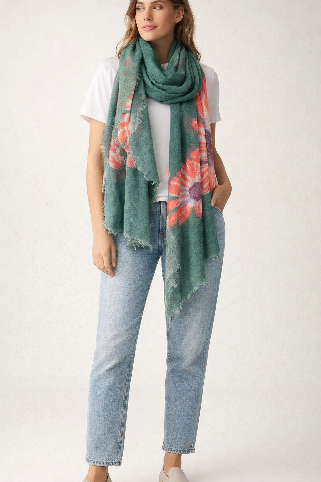 Schal „Blumen“ Grün | Multicolor