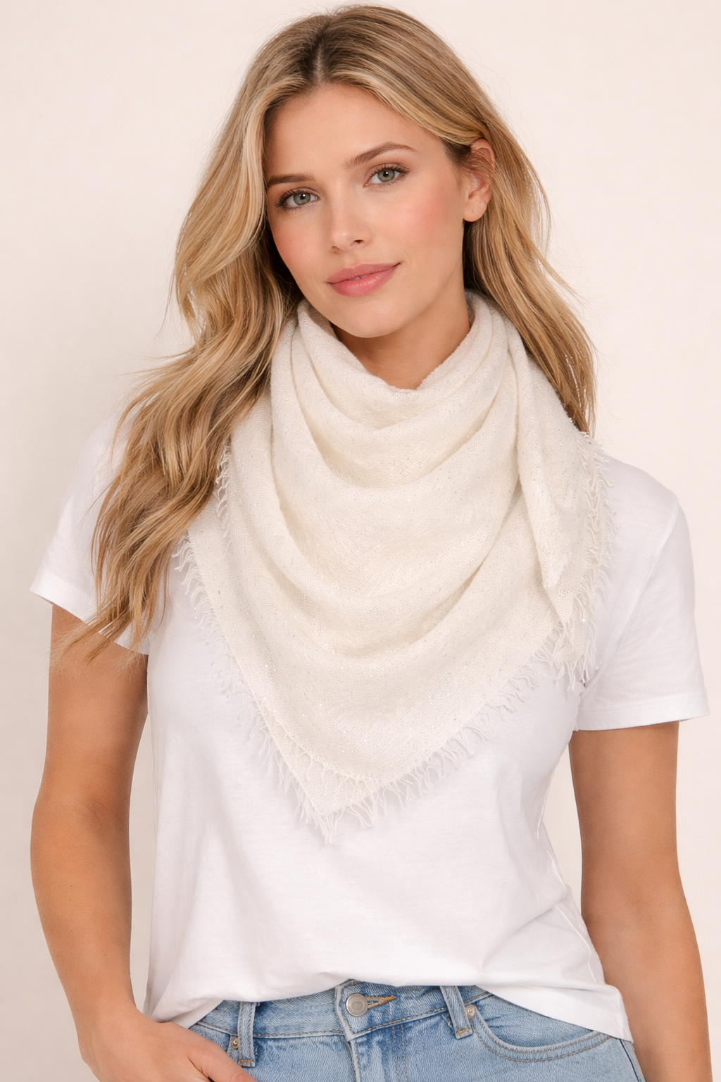 Viereckstuch „Pailletten“ Offwhite