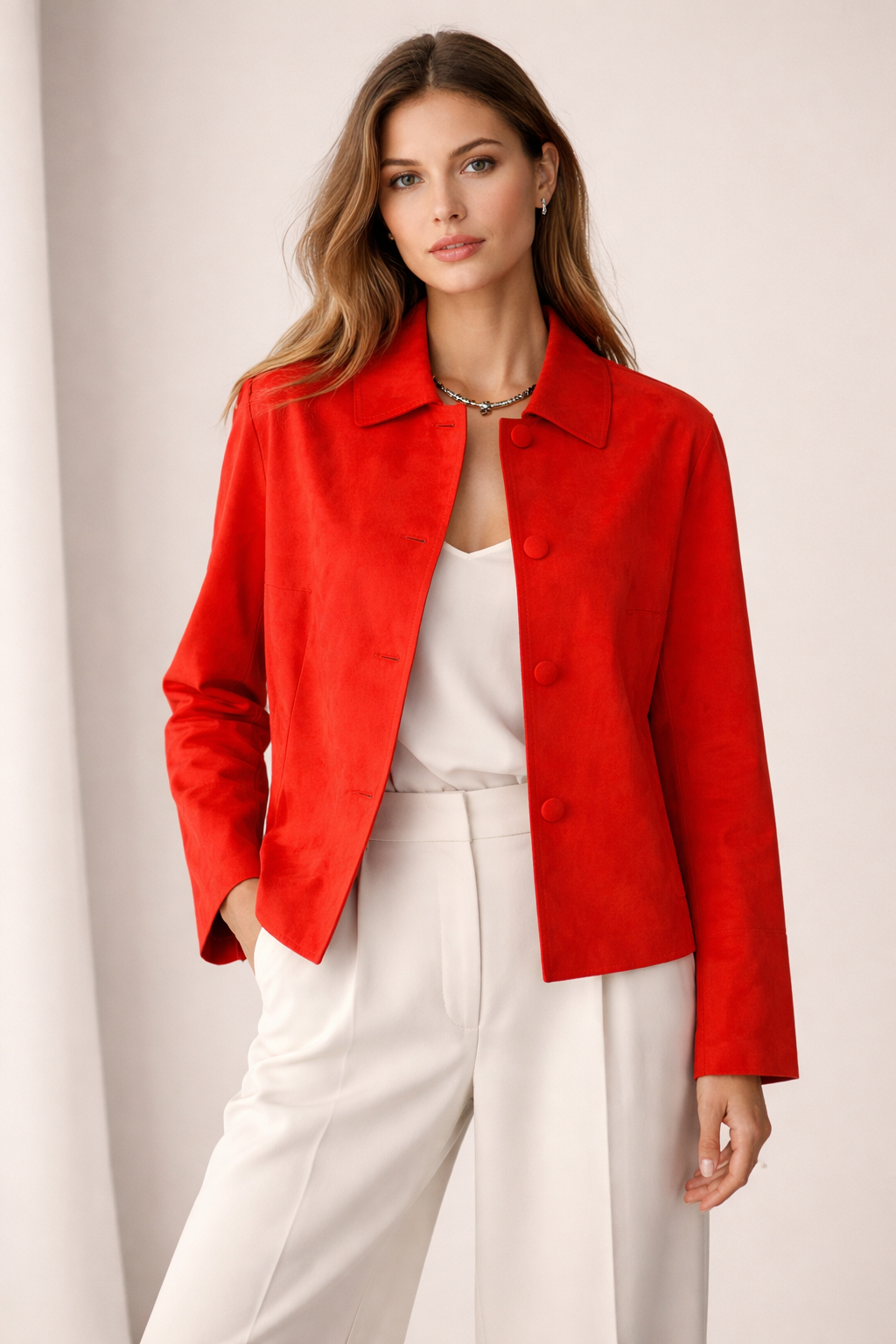 Velourslederjacke-Blazer Fire Red