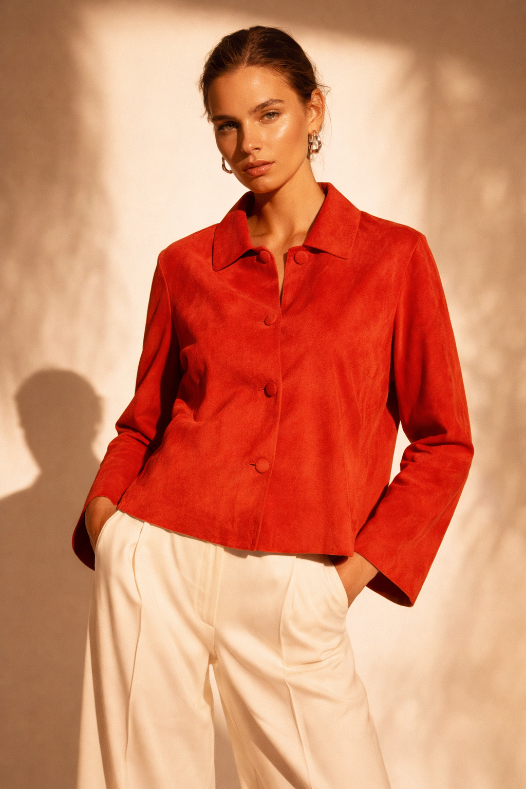 Velourslederjacke-Blazer Fire Red