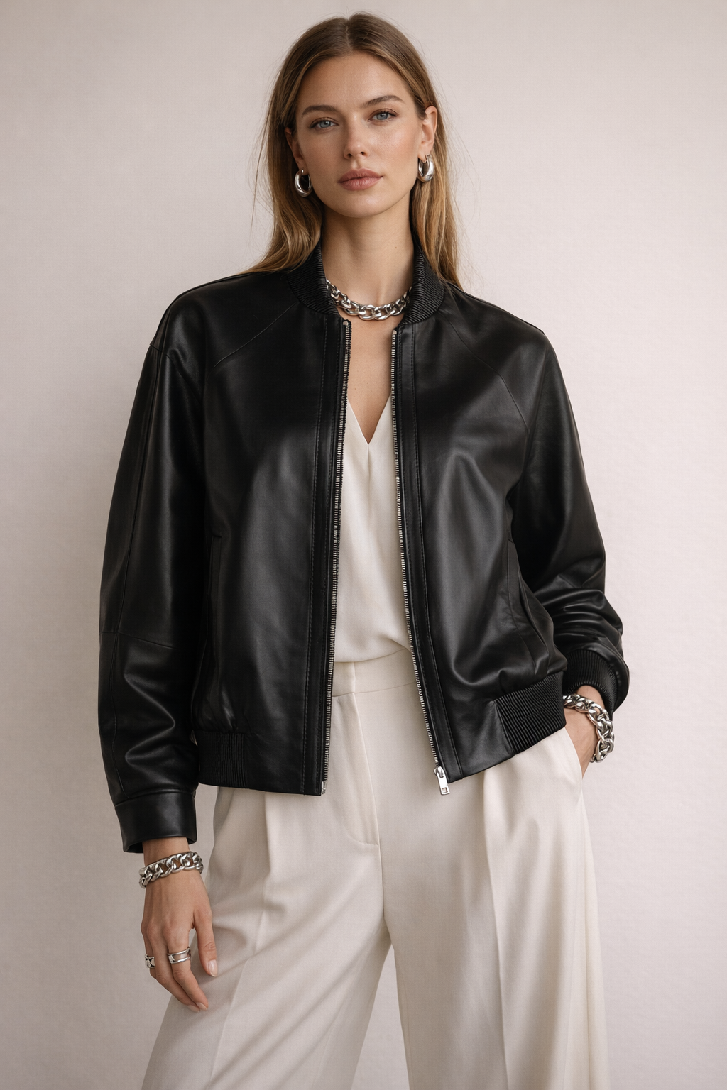 Lederblouson Schwarz