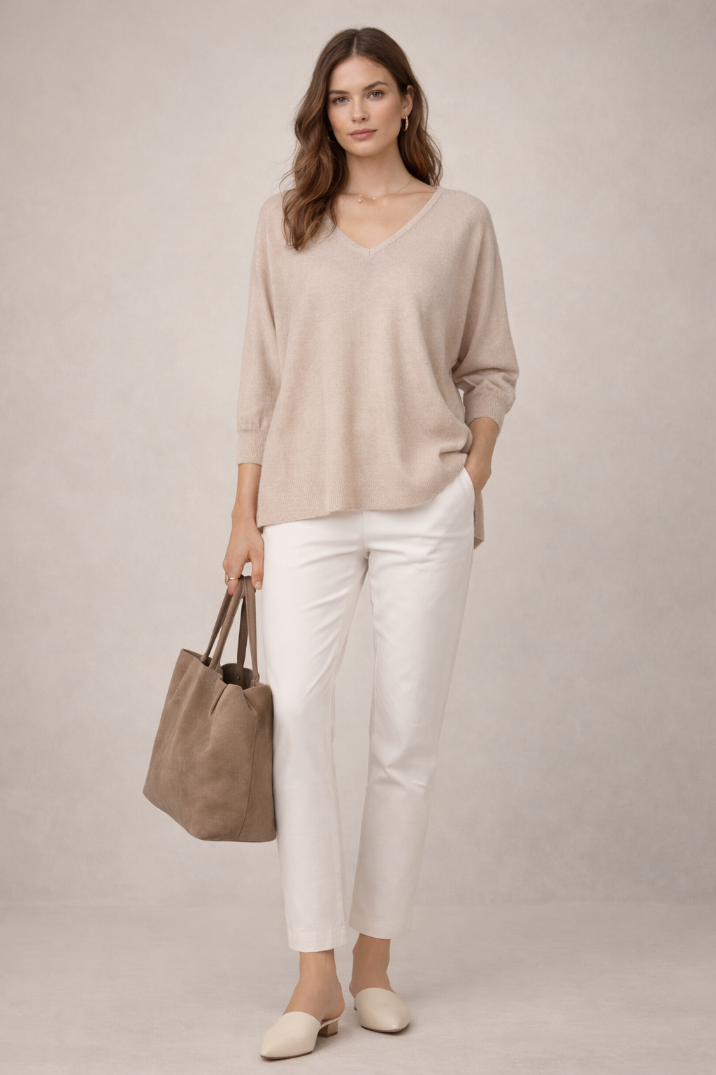 V-Neck-Strickpullover Beige