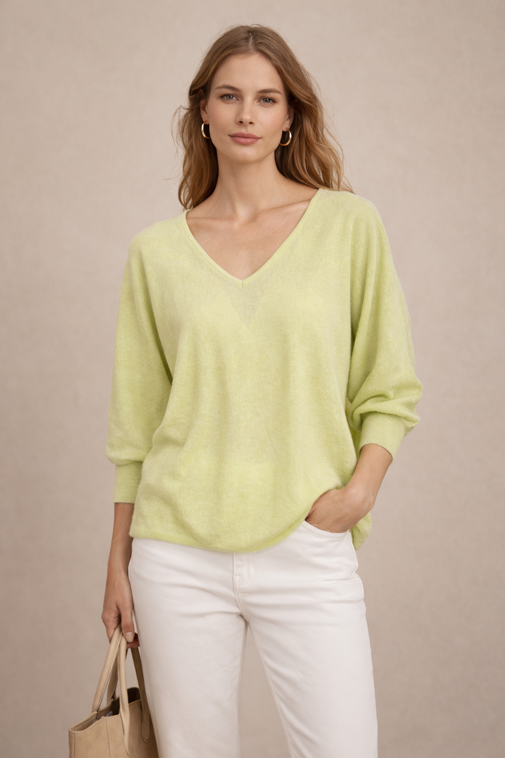 V-Neck-Strickpullover Hellgrün / Lime-Pastell