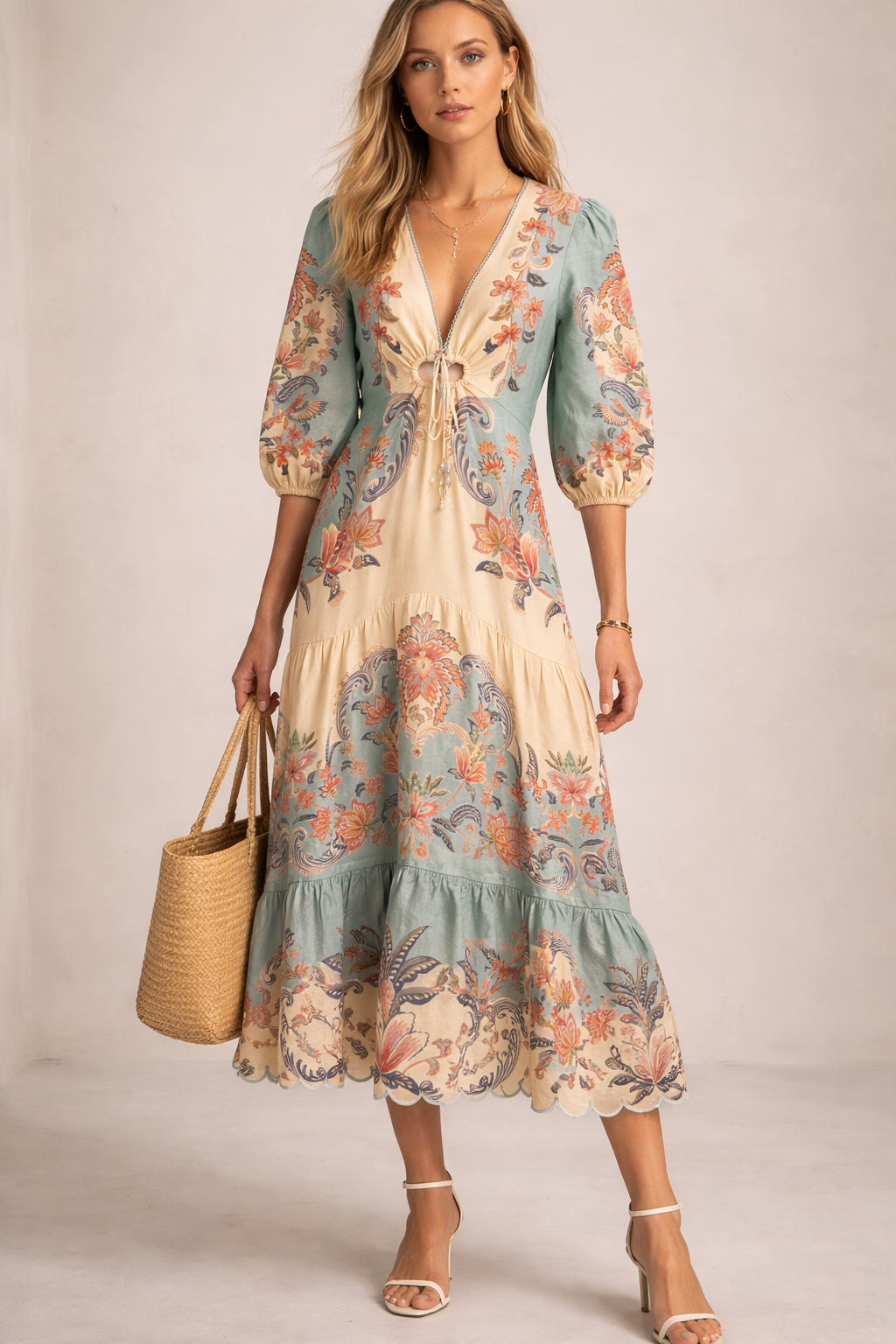 Langes Kleid Gelb | Blau | Multicolor