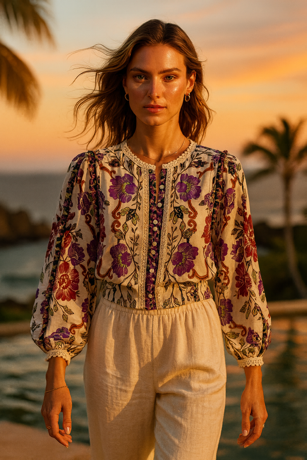 Shirt „Blumen“ Creme | Lila | Multicolor