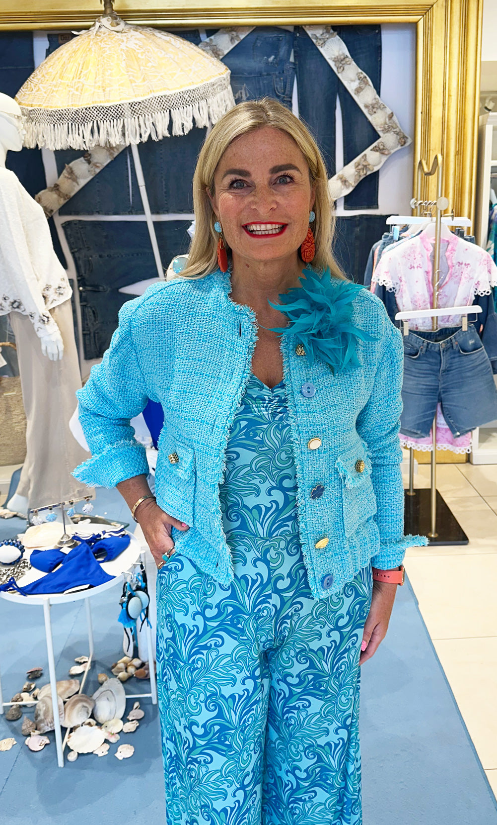 Bouclé Jacke Türkis