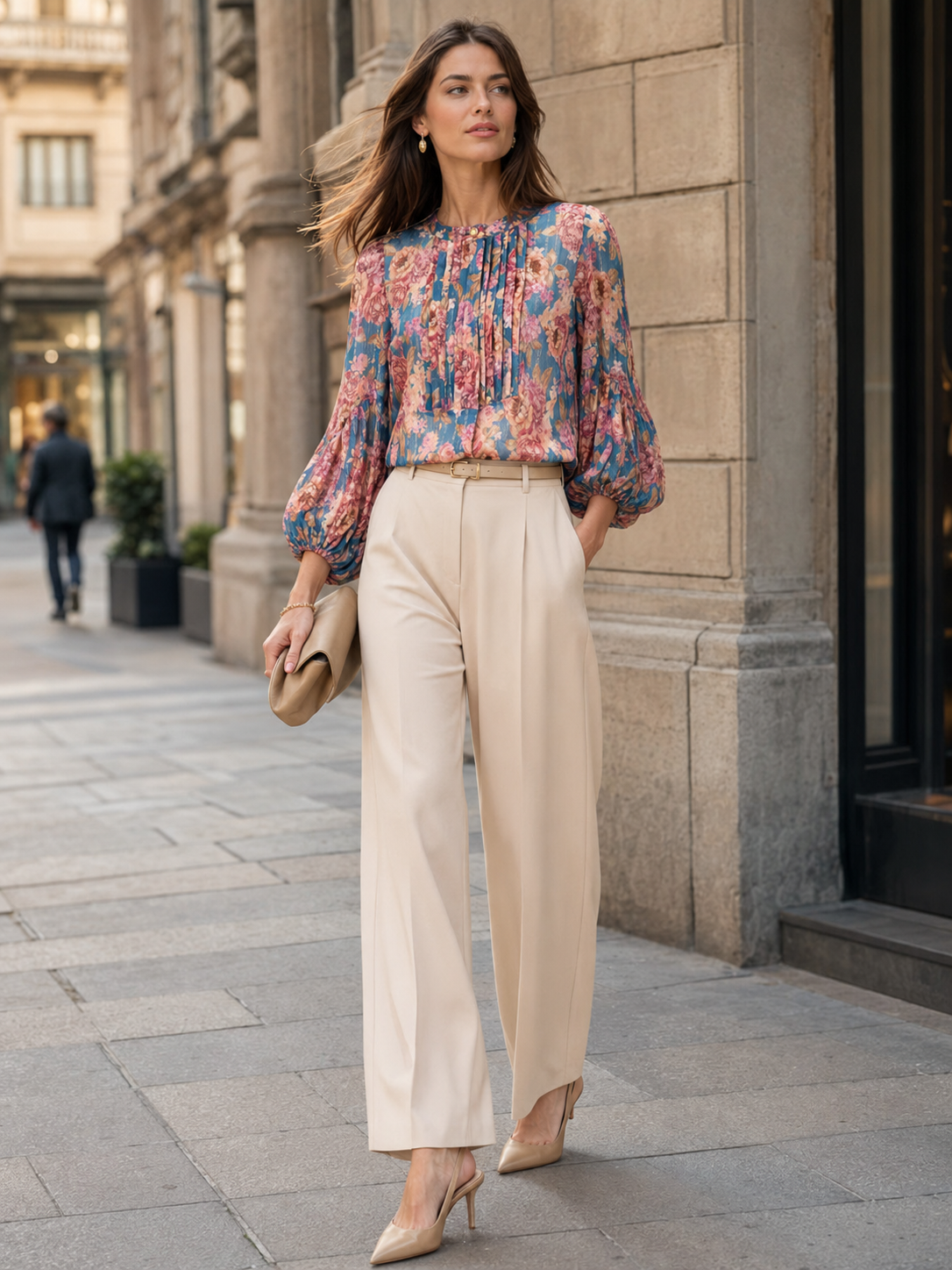 Statement-Bluse „Floral“ Blau | Multicolor | Gold