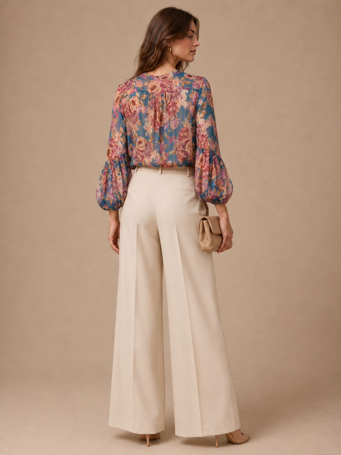 Statement-Bluse „Floral“ Blau | Multicolor | Gold