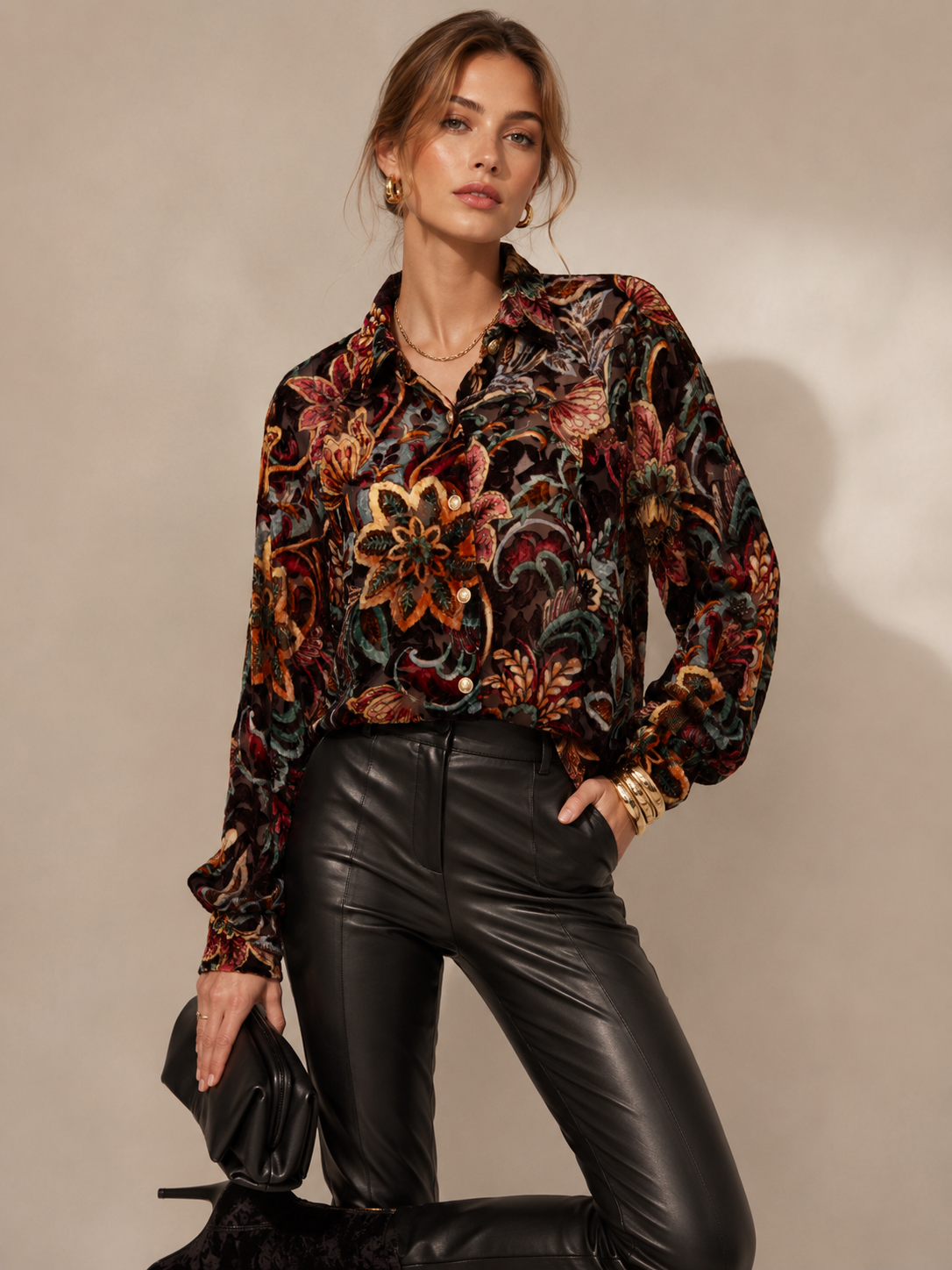 Samtausbrenner-Bluse „Floral“ Barolo | Multicolor