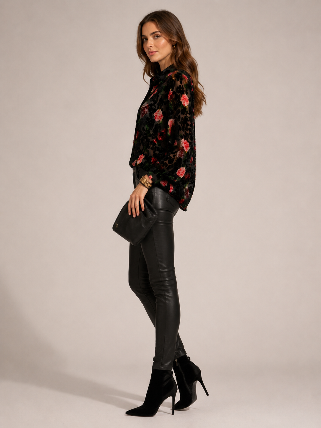 Samtausbrenner-Bluse „Floral“ Schwarz | Rot | Grün