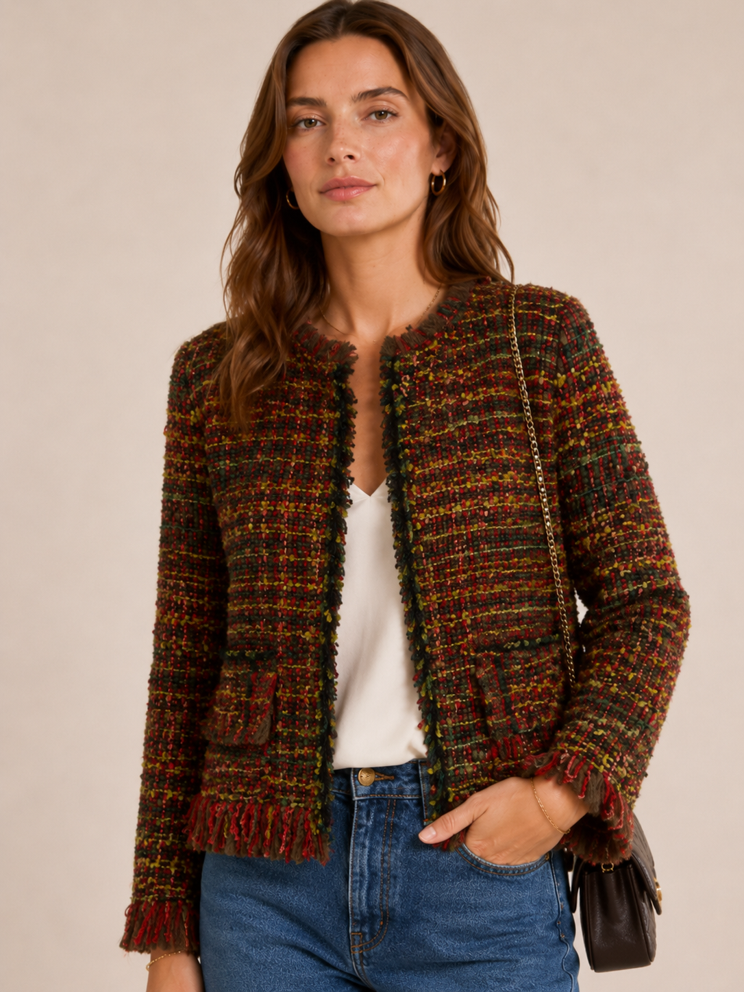 Multicolor-Bouclé-Jacke Grün | Rot | Pink