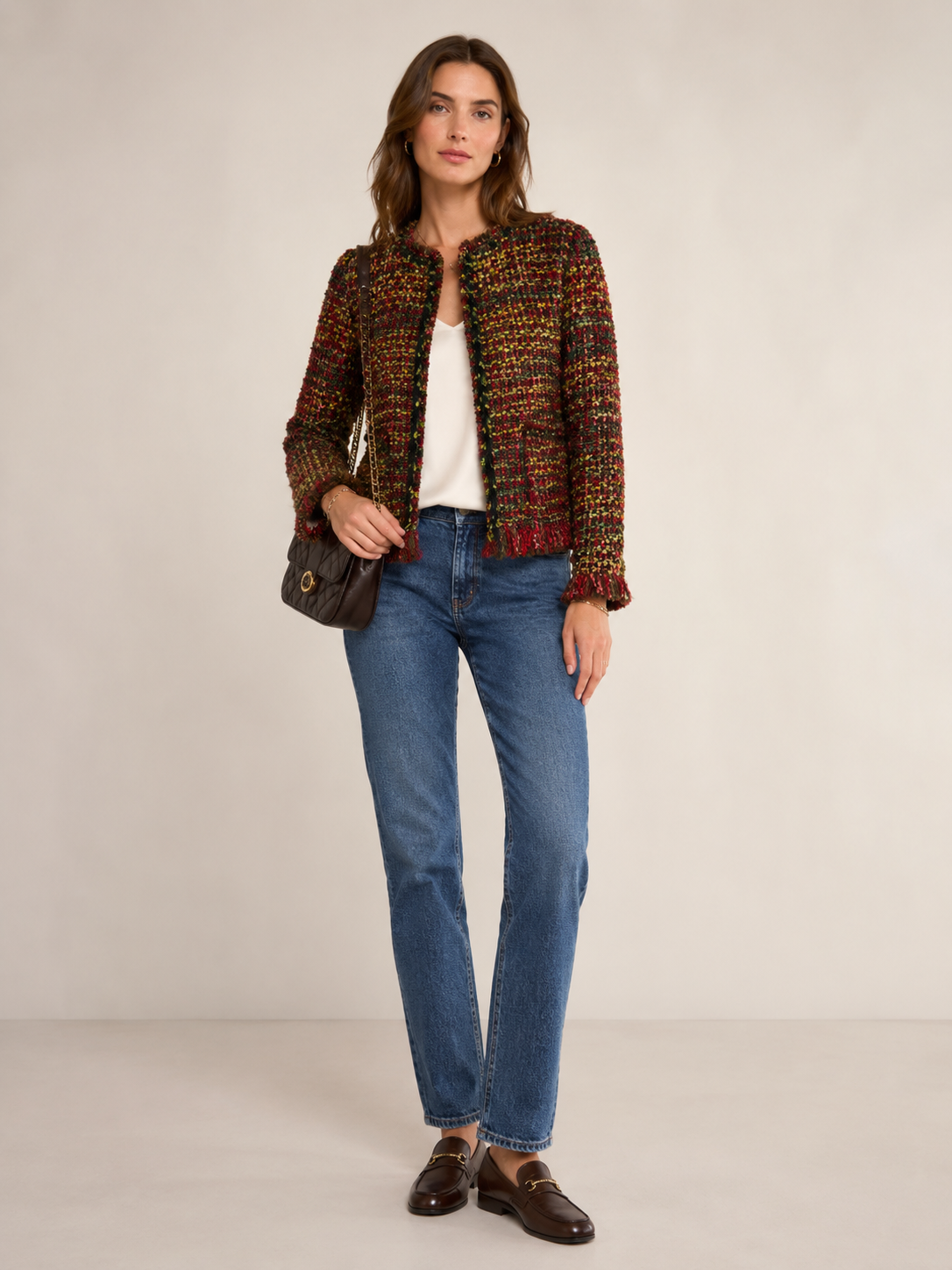 Multicolor-Bouclé-Jacke Grün | Rot | Pink