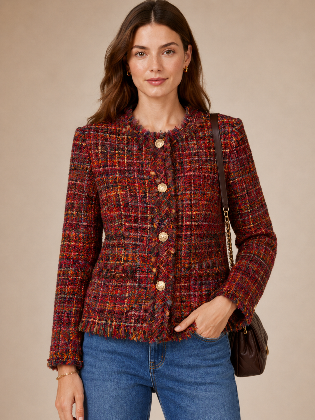Bouclé-Jacke Rot | Multicolor