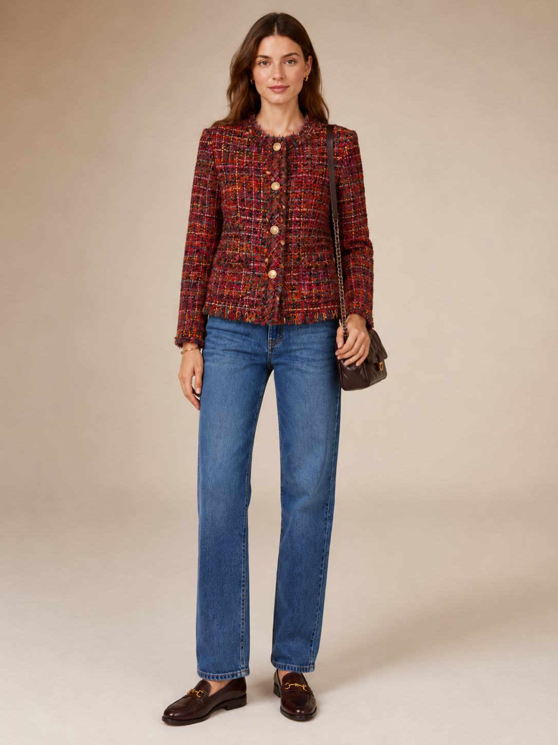 Bouclé-Jacke Rot | Multicolor