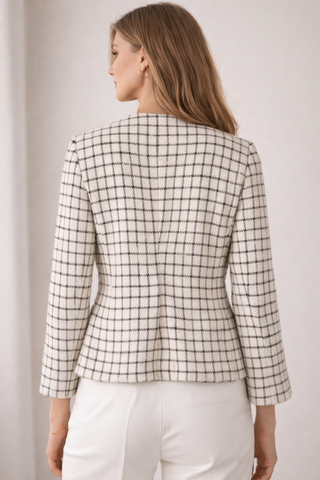 Bouclé-Jacke „Karomuster“ Creme | Schwarz