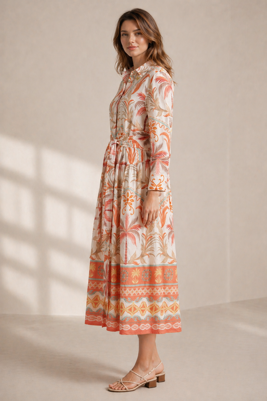 Leinen-Blusenkleid „Tropical“ Weiß | Koralle | Multicolor