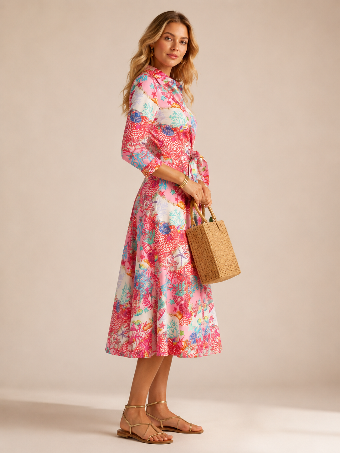 Statement-Kleid „Tropical-Print“ Koralle | Multicolor