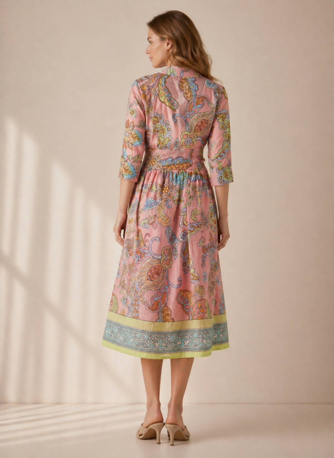 Paisley-Leinenkleid Rosa | Multicolor