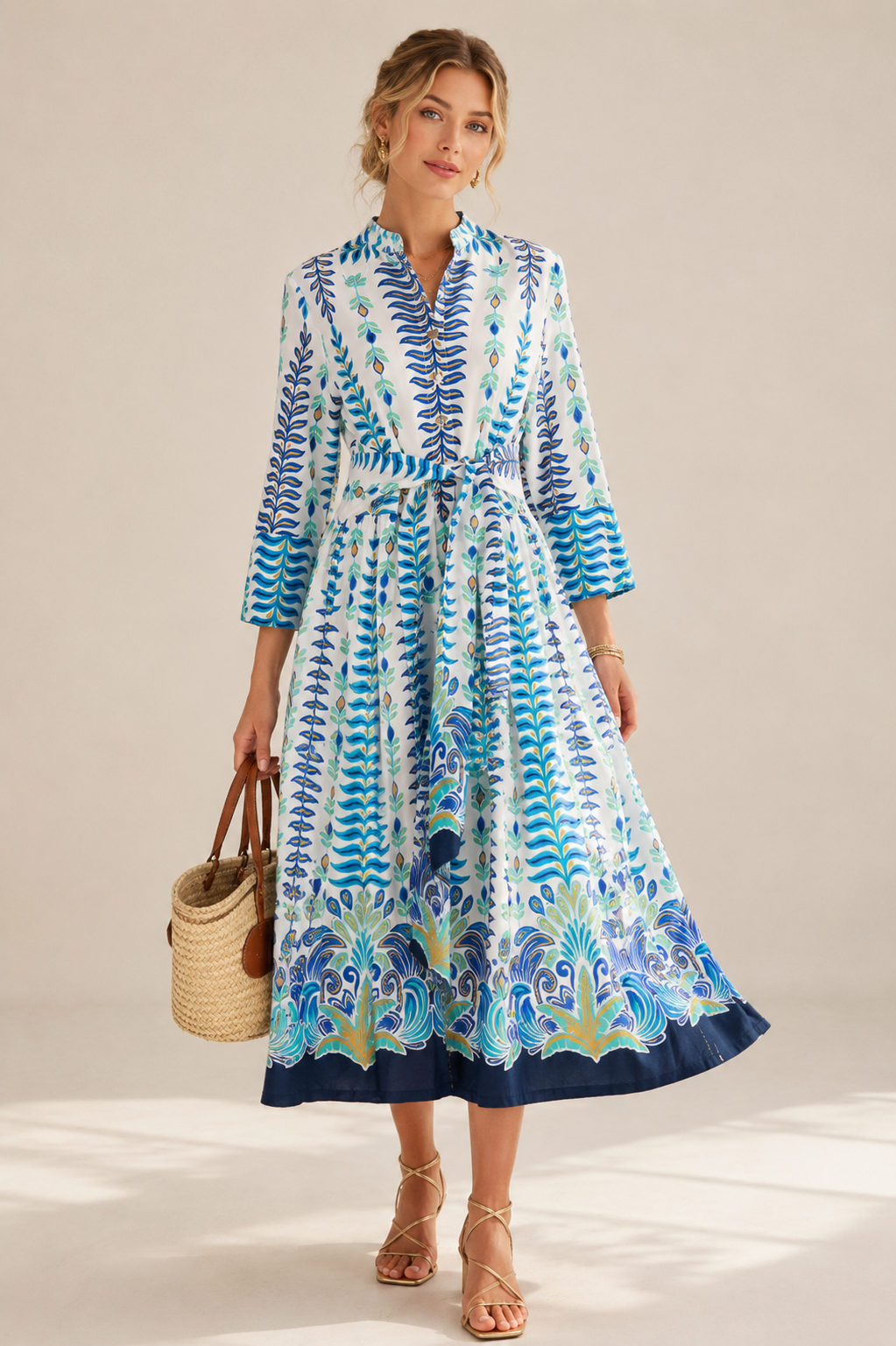 Statement-Kleid Weiß | Blau | Türkis
