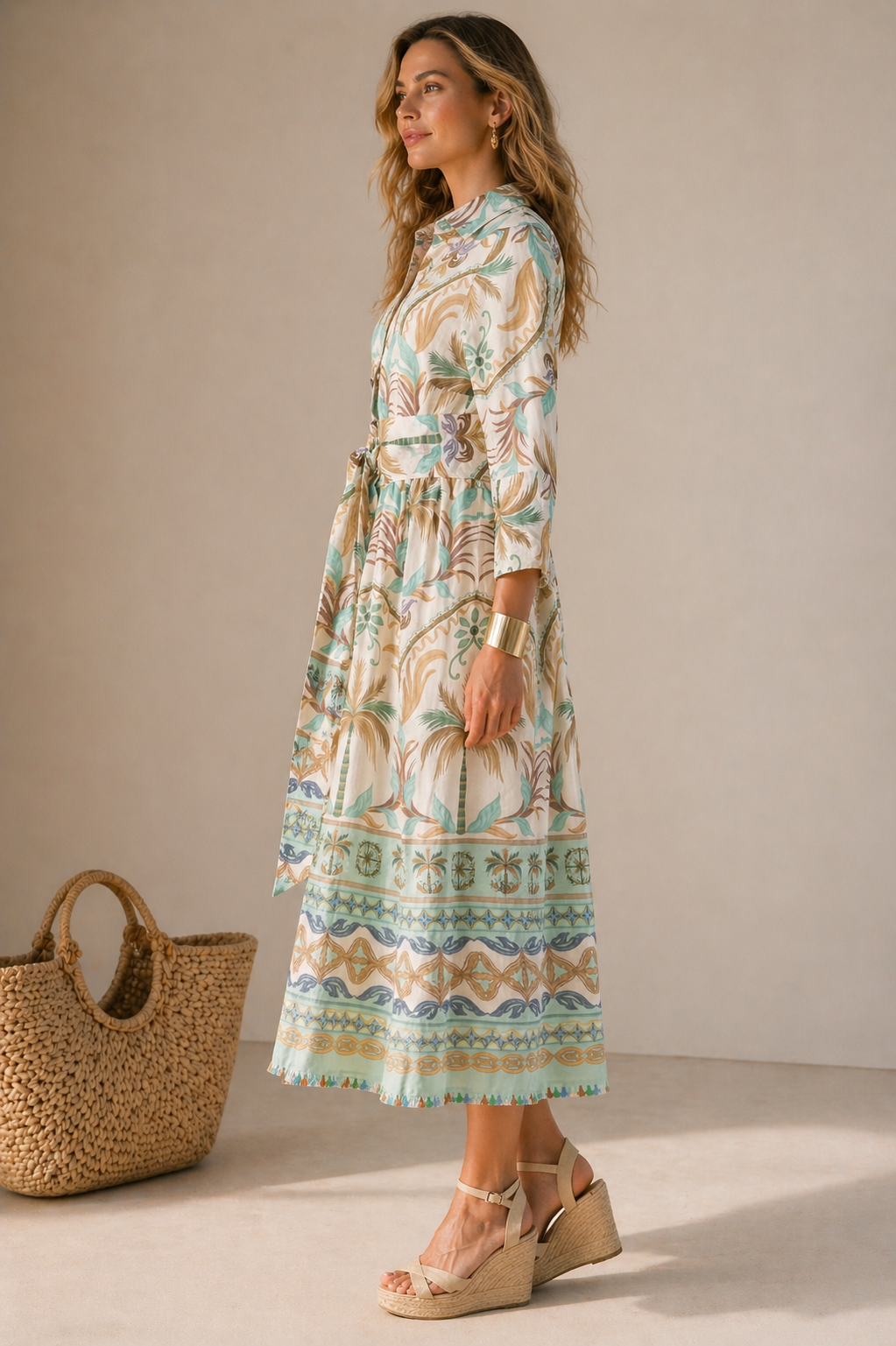 Leinen-Blusenkleid „Tropical“ Weiß | Türkis | Multicolor