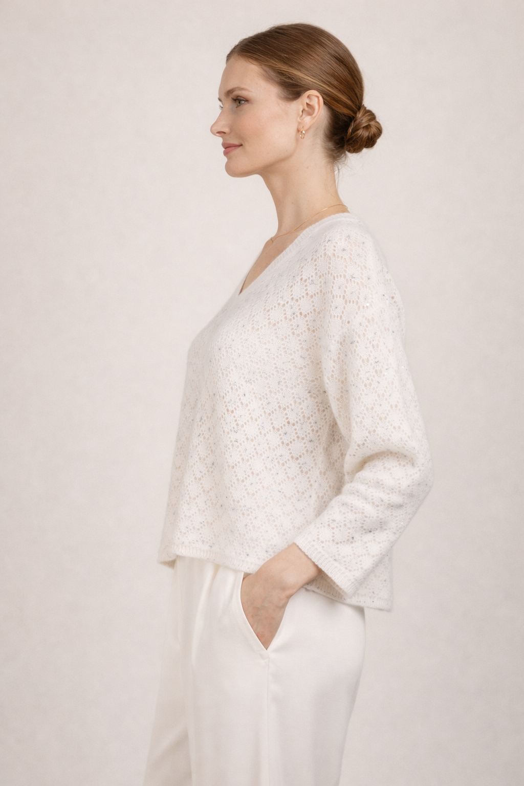 Pullover „Pailletten“ Offwhite