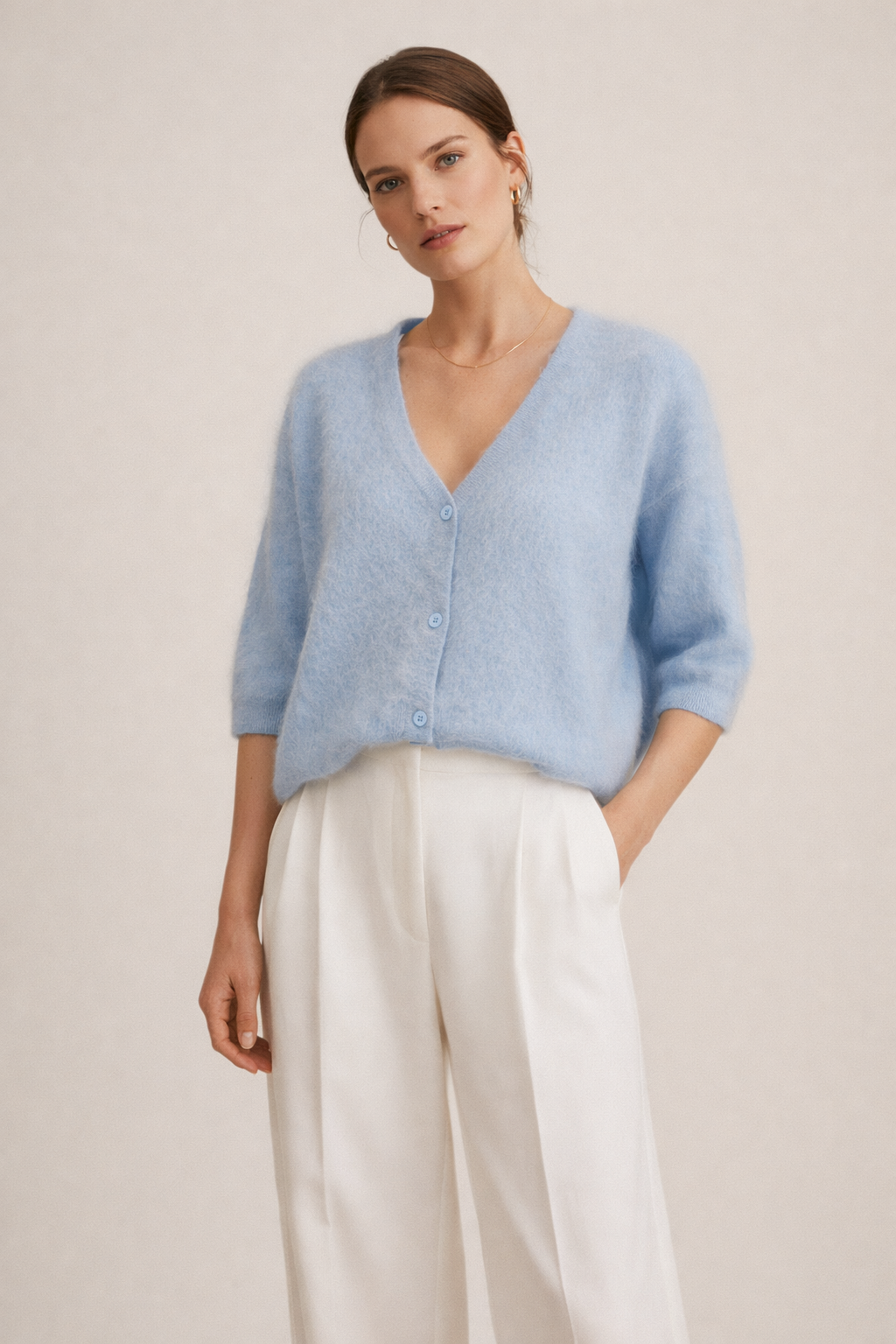 Kaschmir Strickjacke „Fell“ Hellblau