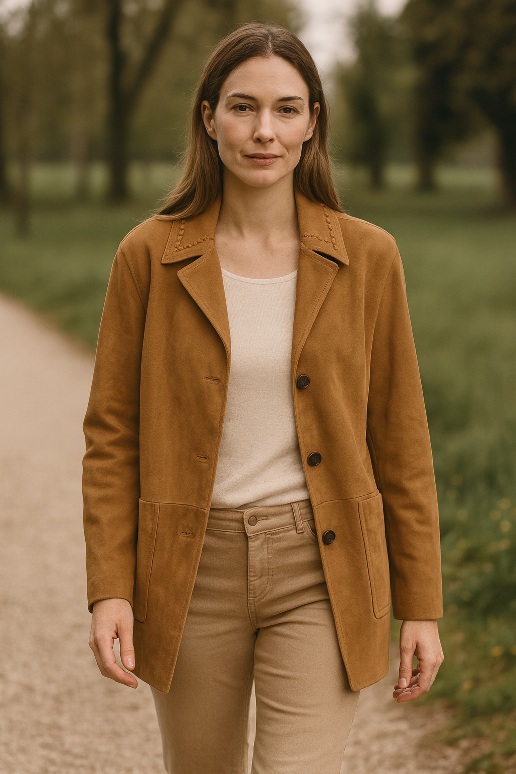 Veloursleder Jacke Cognac