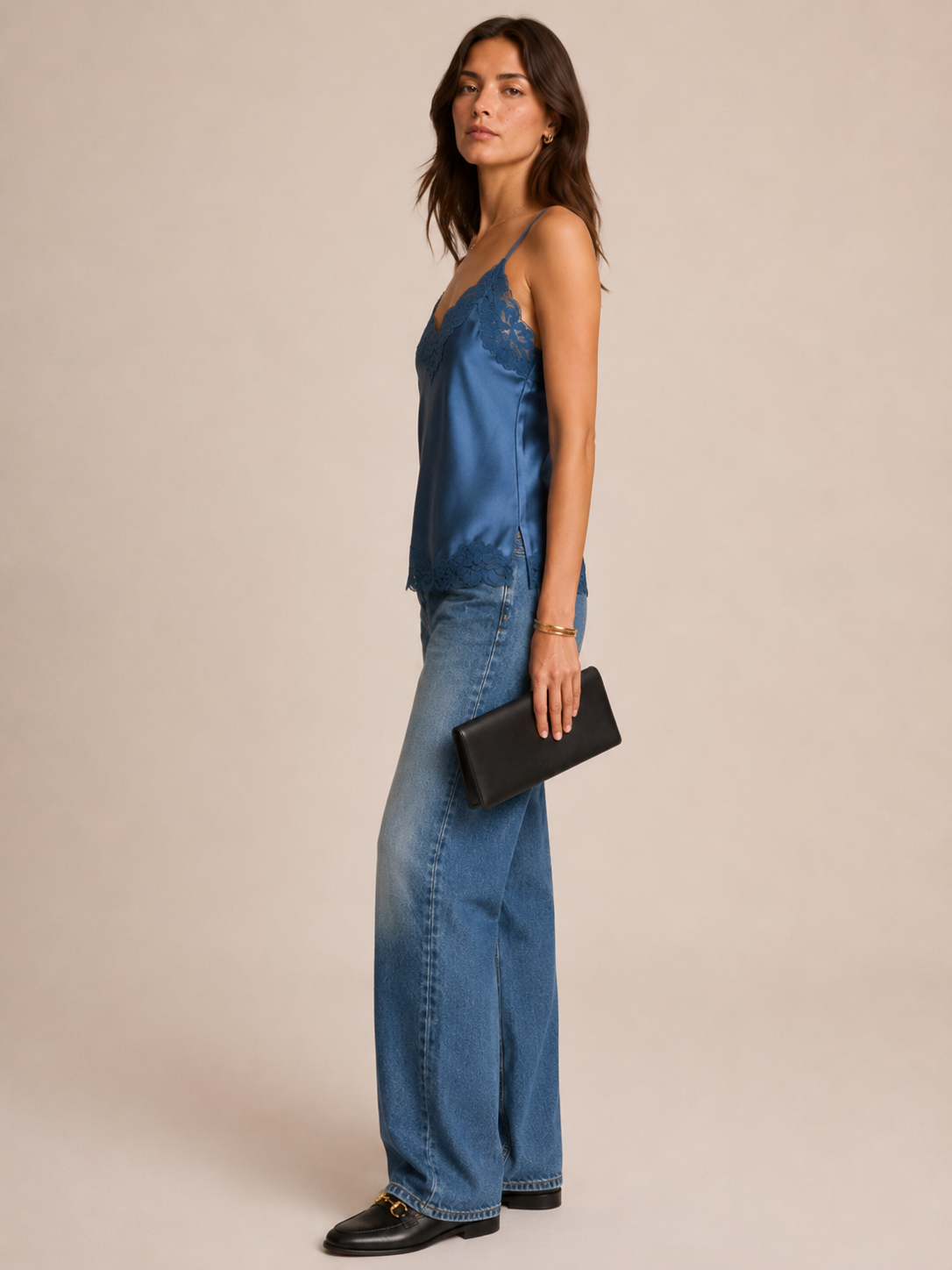 Seidene Spitzen-Camisole „Boudoir-Stil“ Blau