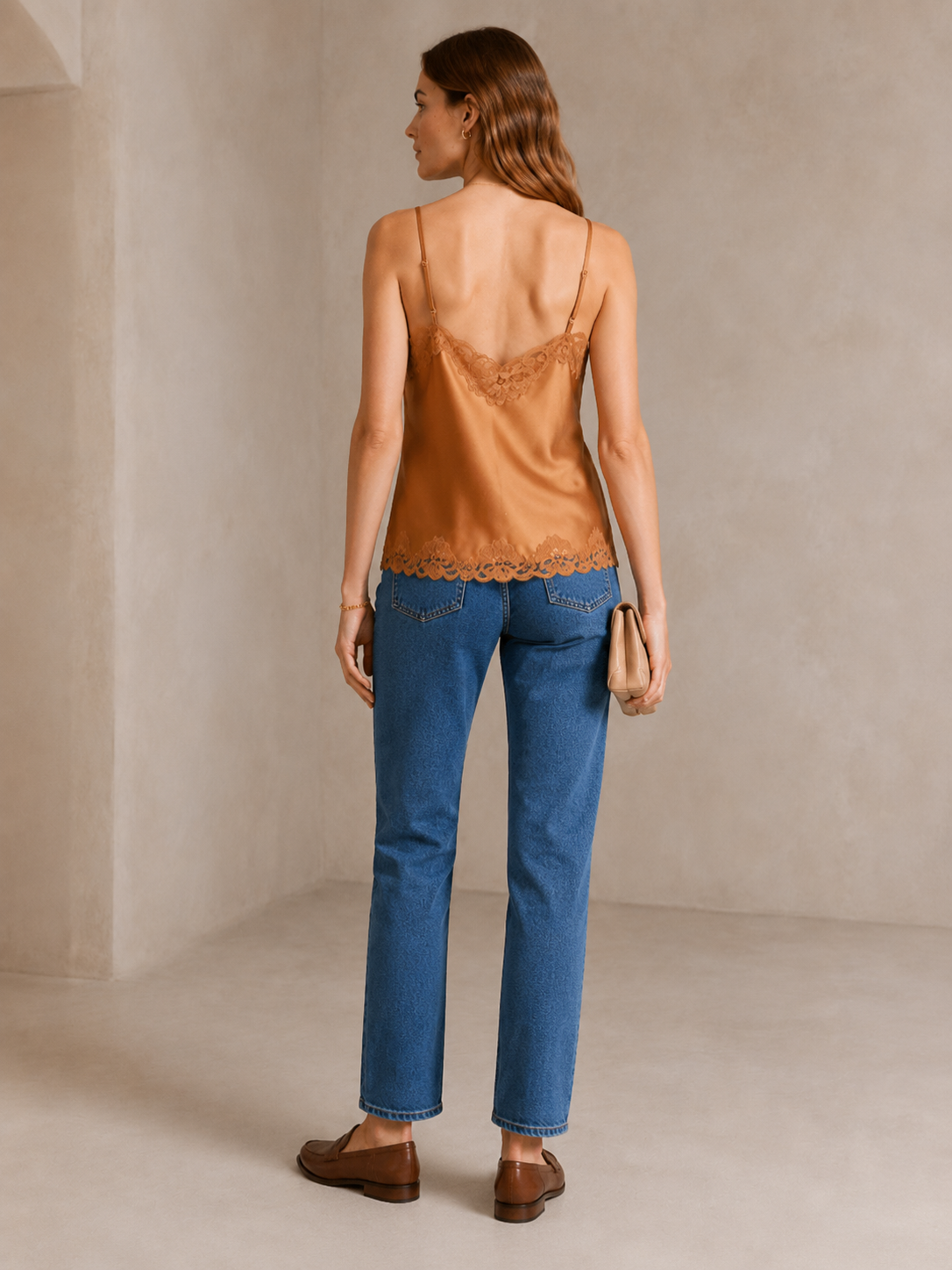 Seidene Spitzen-Camisole „Boudoir-Stil“ Gold/Camel-Ton