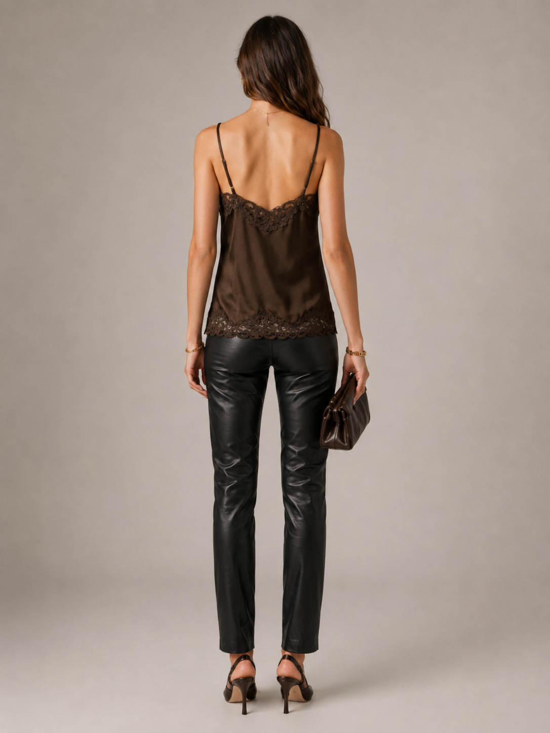Seidene Spitzen-Camisole „Boudoir-Stil“ Moosgrün / Umbra